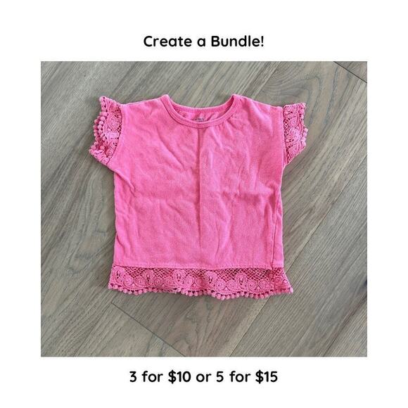 Carters Girls Pink Crochet Trim Knit Cotton Short Sleeve T Shirt Size 12M - Picture 1 of 8